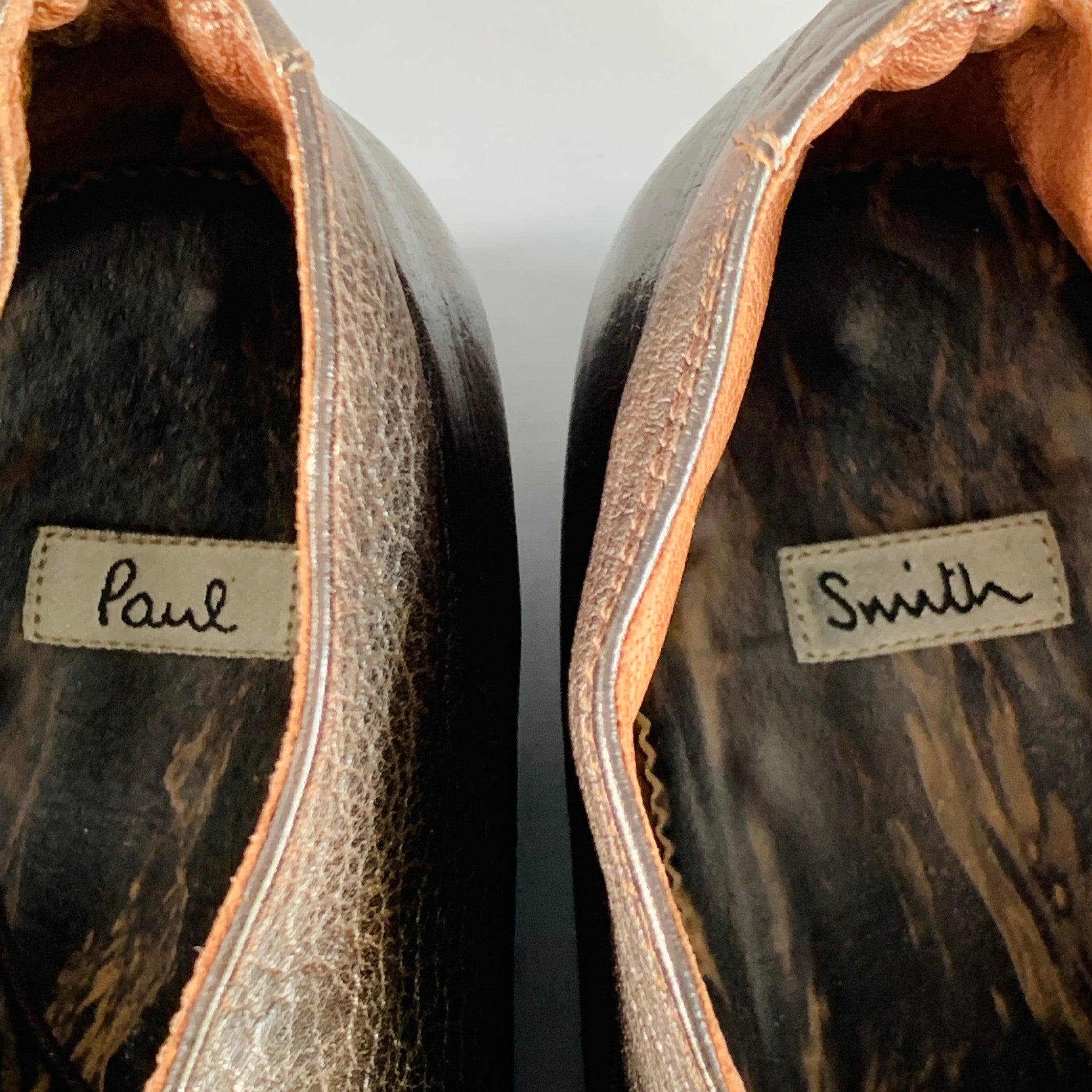 PAUL SMITH Taille 10 Bottes à lacets en cuir marron en vente 2