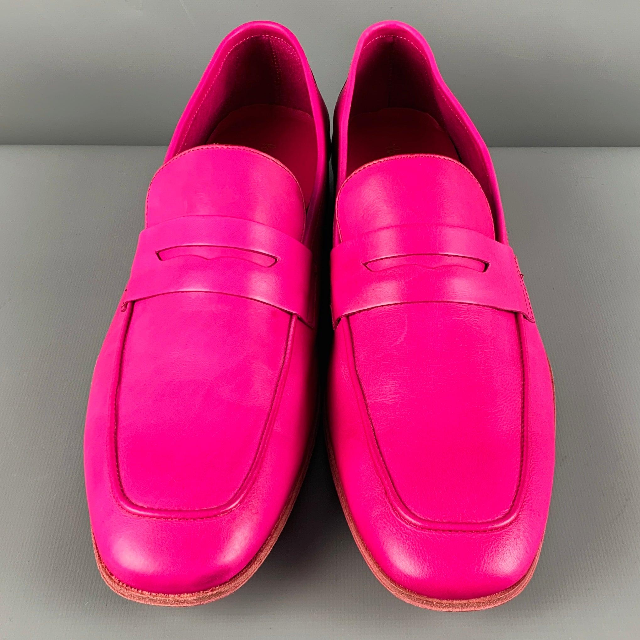 Men's PAUL SMITH Size 10 Fuchsia Pink Leather Slip On Loafers For Sale