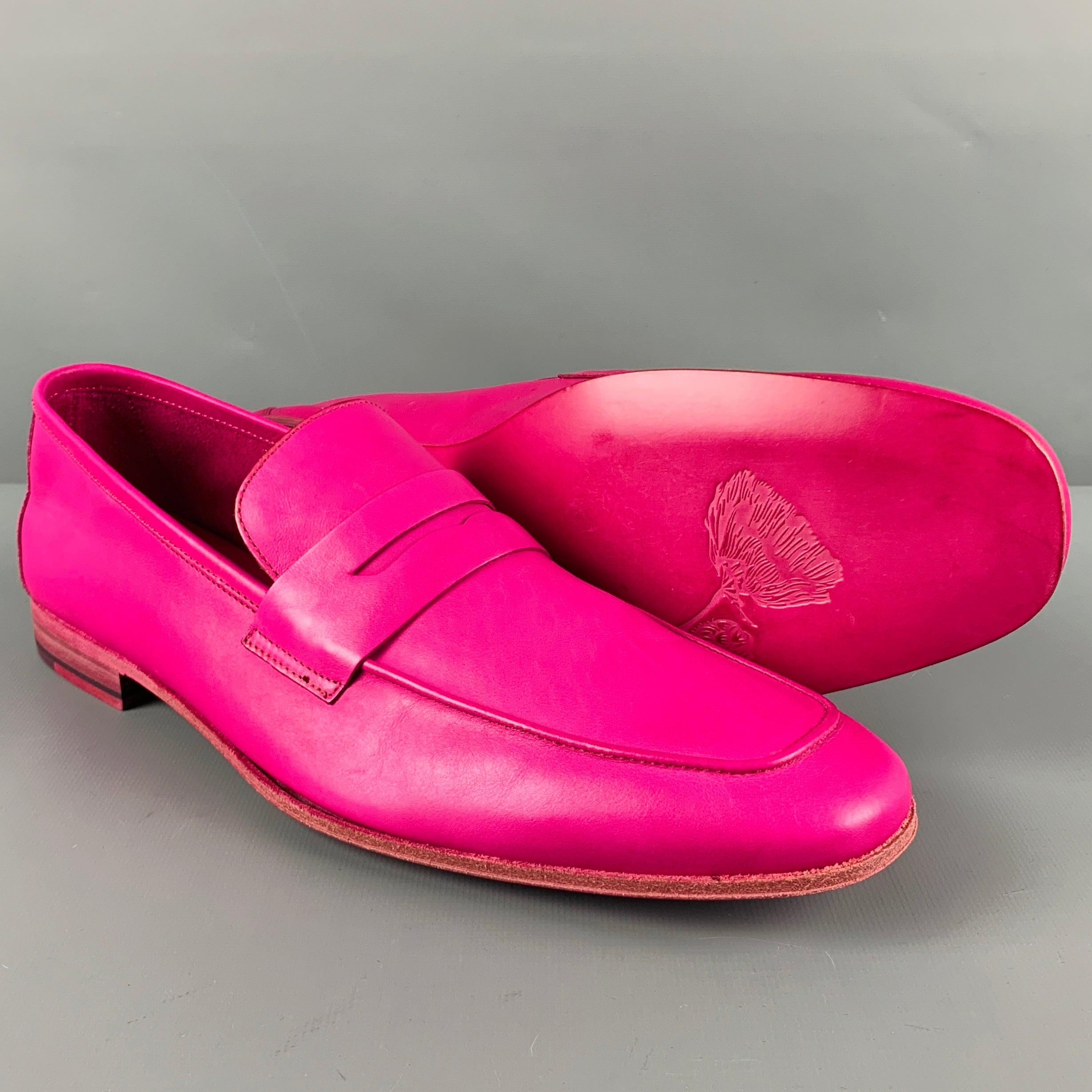 PAUL SMITH Size 10 Fuchsia Pink Leather Slip On Loafers For Sale 1