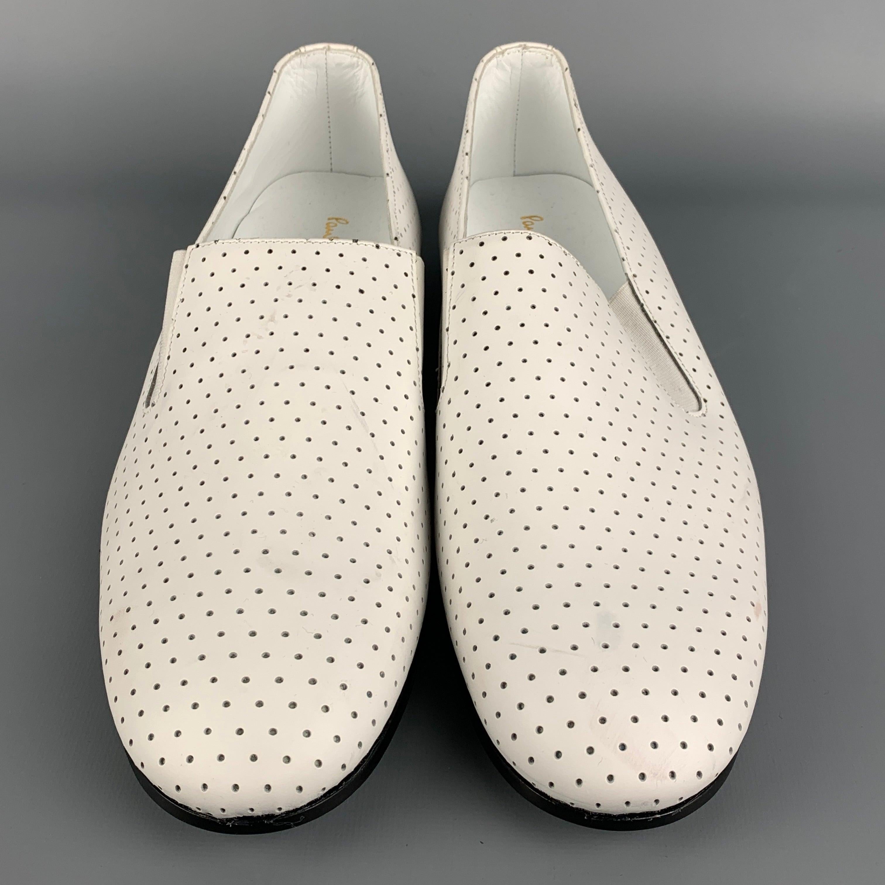 Men's PAUL SMITH Size 10 White Perforated Leather Slip On Loafers For Sale