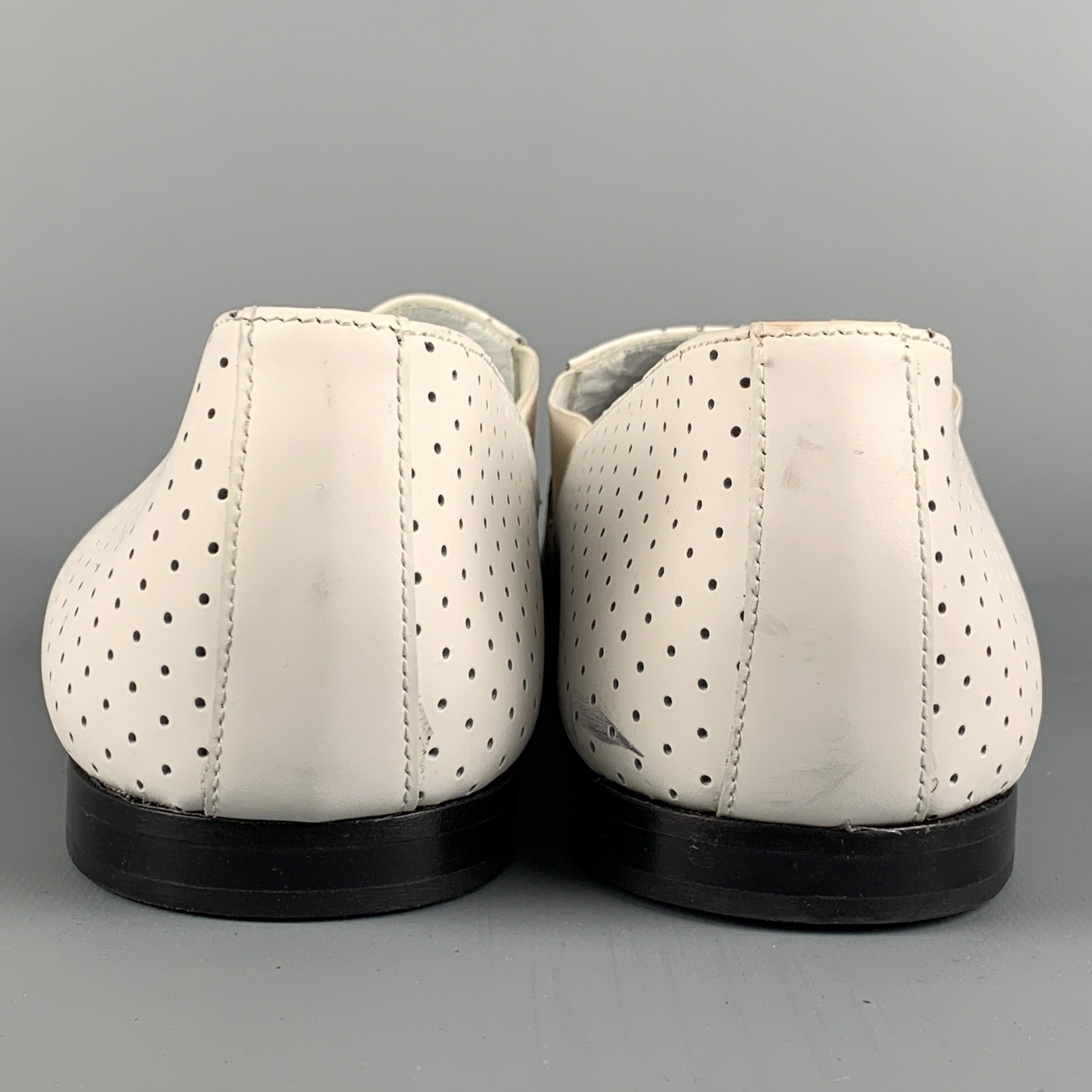 PAUL SMITH Size 10 White Perforated Leather Slip On Loafers For Sale 1