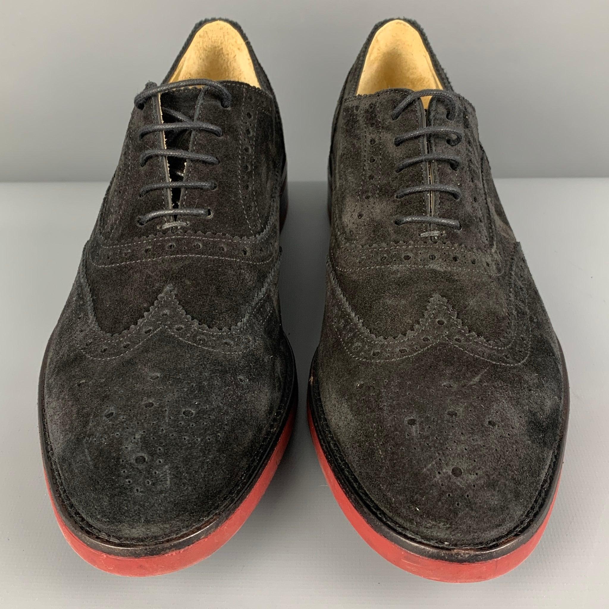 Men's PAUL SMITH Size 10.5 Black Brick Perforated Leather Wingtip Loafers For Sale