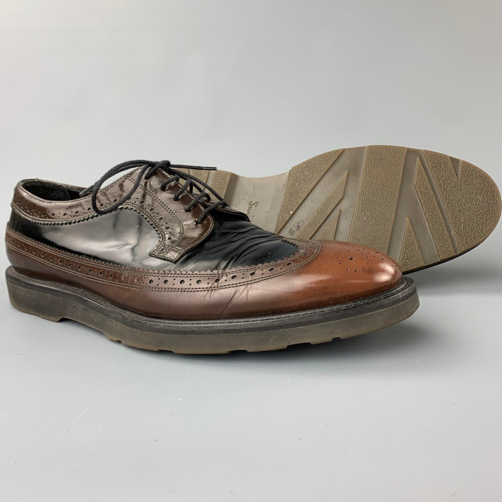 PAUL SMITH Size 10.5 Black Perforated Leather Wingtip Brown Lace Up Shoes In Good Condition For Sale In San Francisco, CA