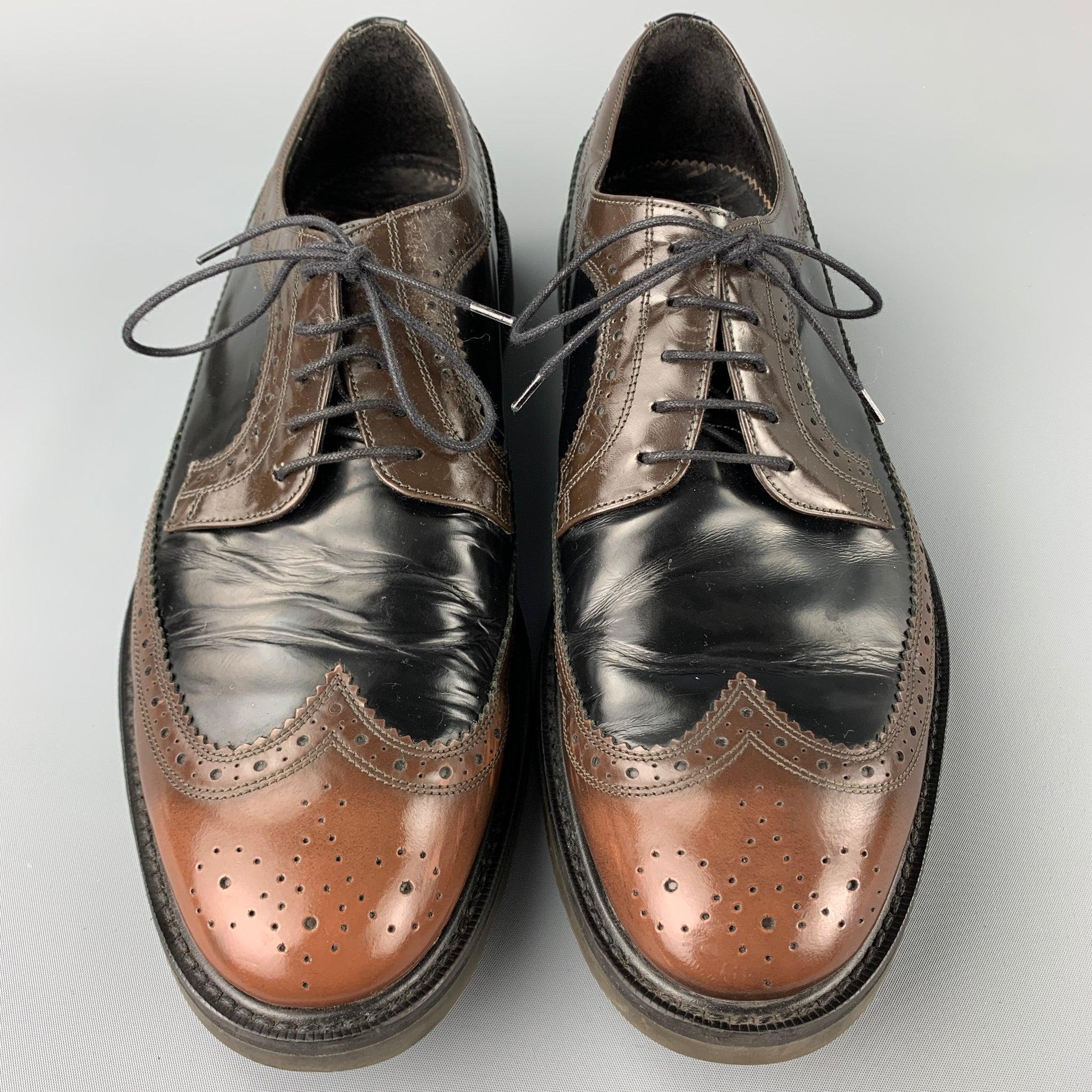 Men's PAUL SMITH Size 10.5 Black Perforated Leather Wingtip Brown Lace Up Shoes For Sale