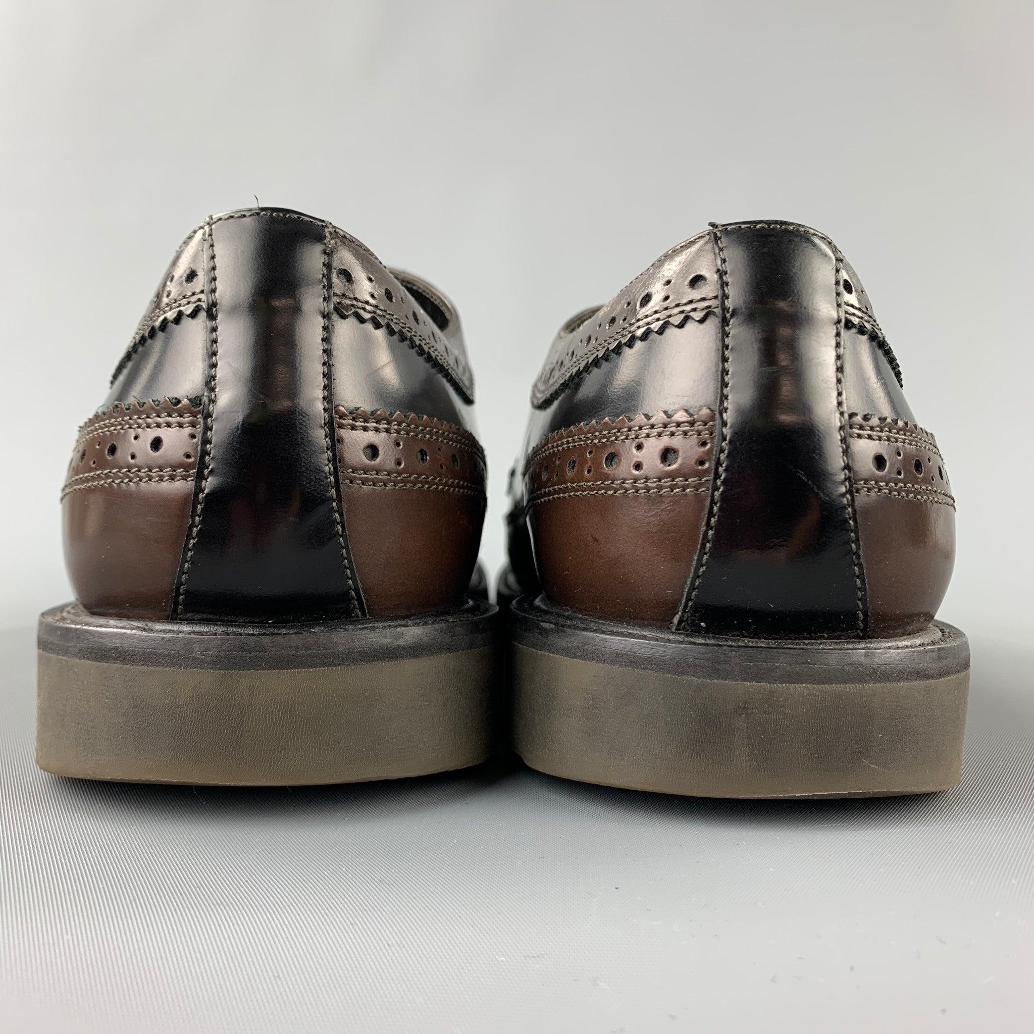 PAUL SMITH Size 10.5 Black Perforated Leather Wingtip Brown Lace Up Shoes For Sale 1