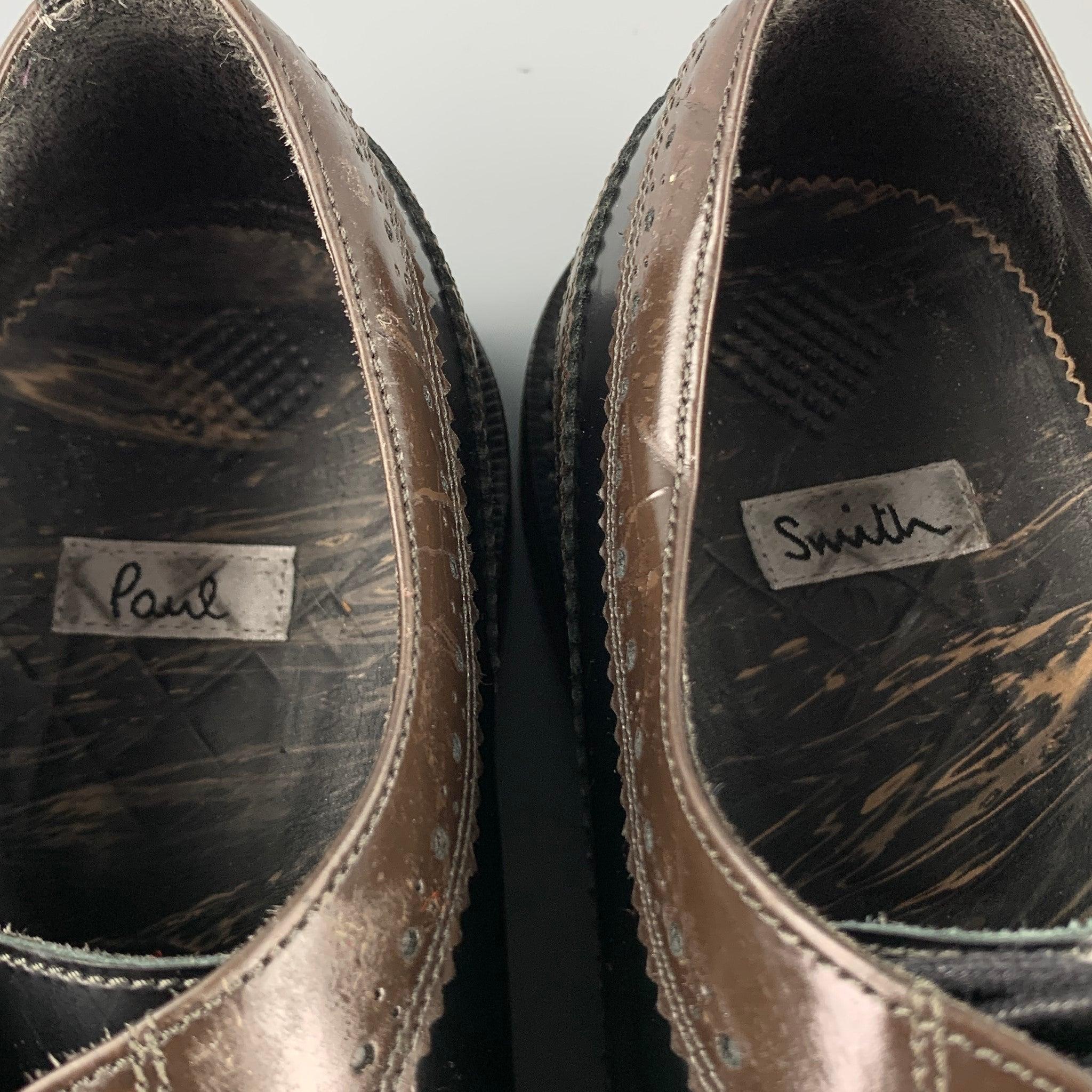 PAUL SMITH Size 10.5 Black Perforated Leather Wingtip Brown Lace Up Shoes For Sale 2