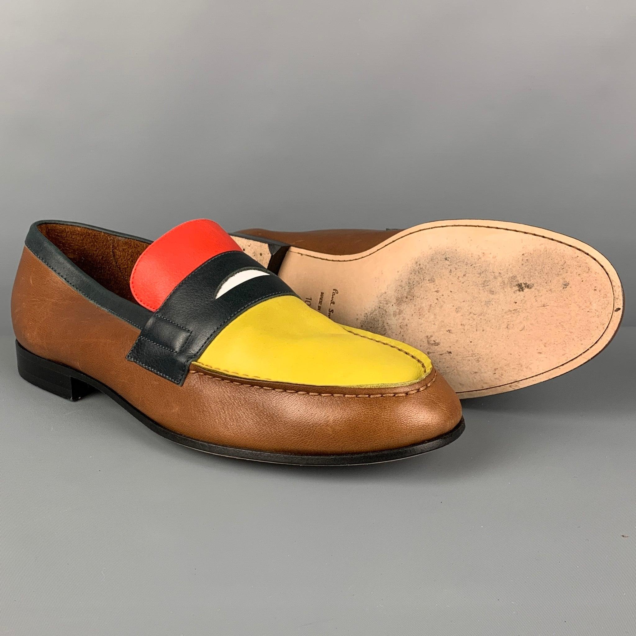 PAUL SMITH Size 10.5 Brown Multi-Color Leather Slip On Loafers In Good Condition For Sale In San Francisco, CA
