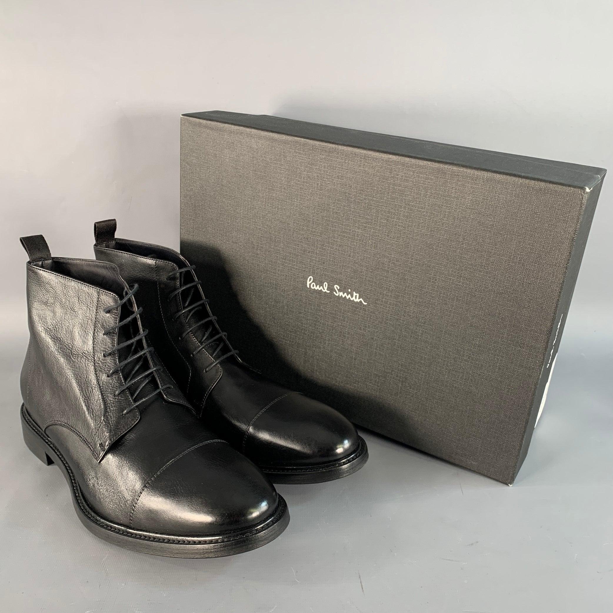 PAUL SMITH Größe 11 Schwarz Leder Cap Toe Lace-Up Ankle Boots im Angebot 6