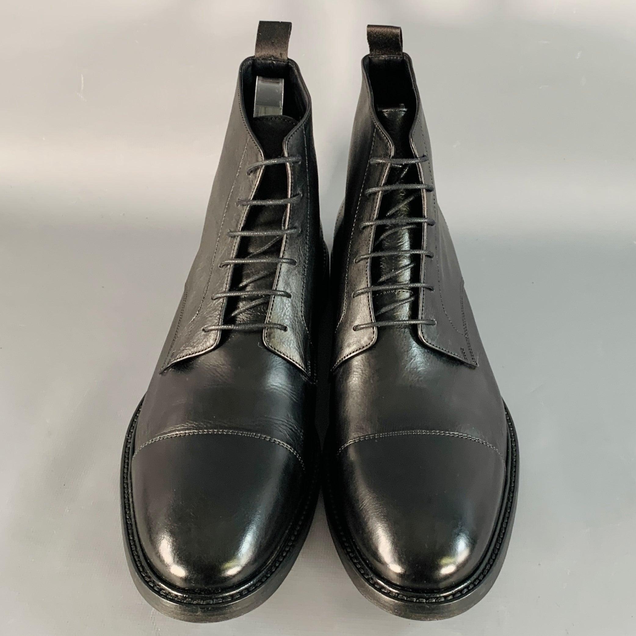 PAUL SMITH Größe 11 Schwarz Leder Cap Toe Lace-Up Ankle Boots Herren im Angebot