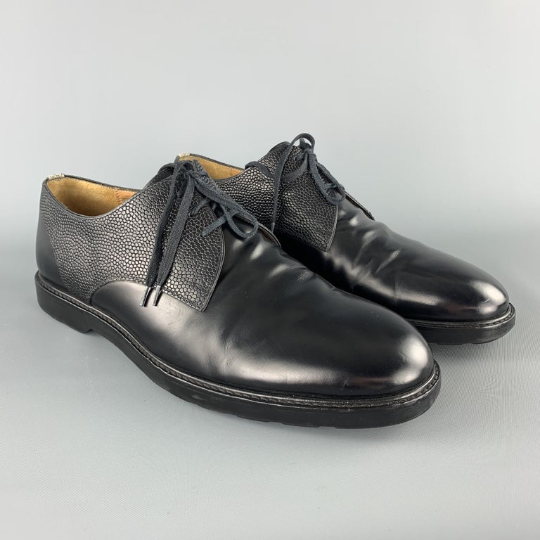 PAUL SMITH Size 11 Black Textured Leather Upper Lace Up Derbys Shoes at ...