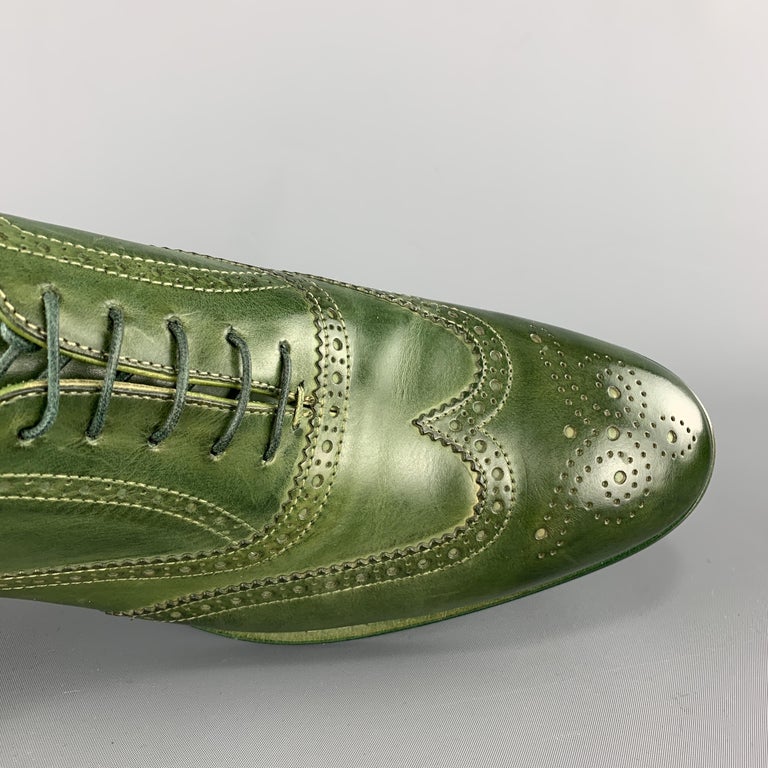 PAUL SMITH Size 11 Green Leather Wingtip Lace Up Brogues For Sale at 1stDibs