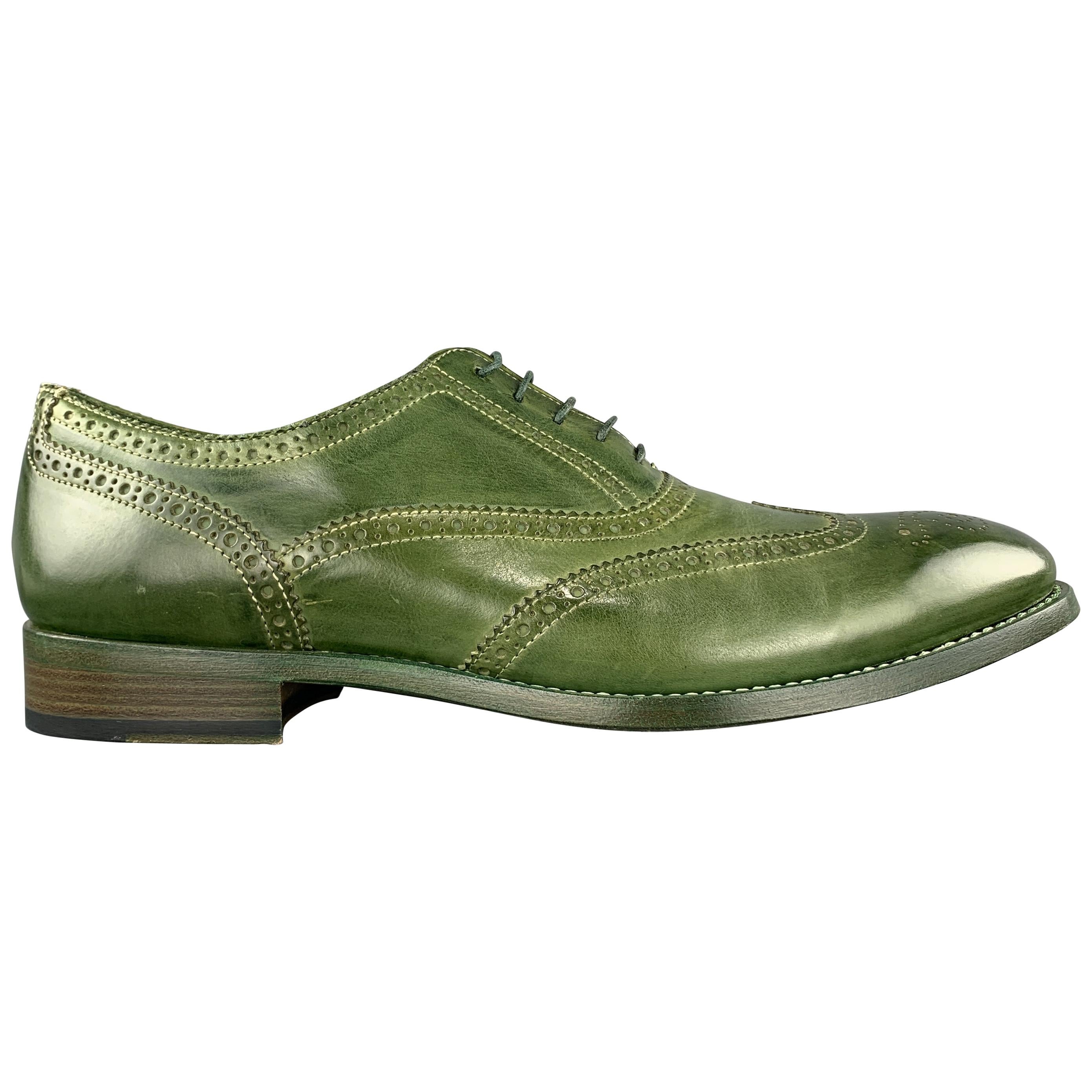 PAUL SMITH Size 11 Green Leather Wingtip Lace Up Brogues at 1stDibs