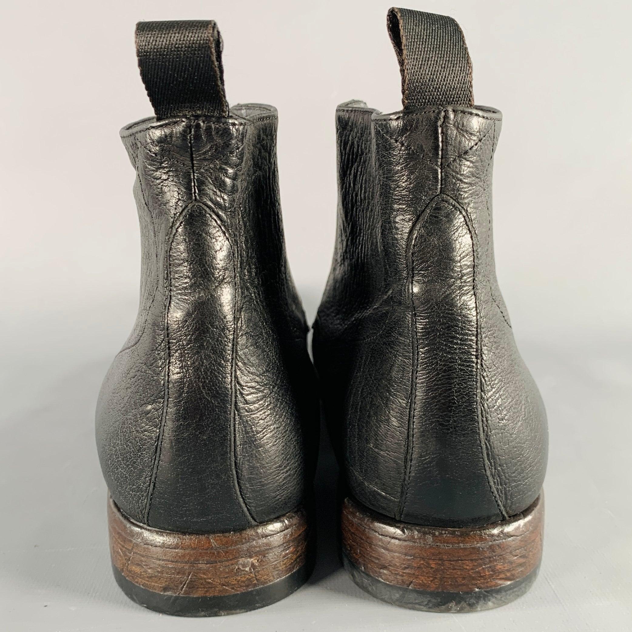 PAUL SMITH Size 12 Black Leather Lace-Up Ankle Boots In Good Condition For Sale In San Francisco, CA