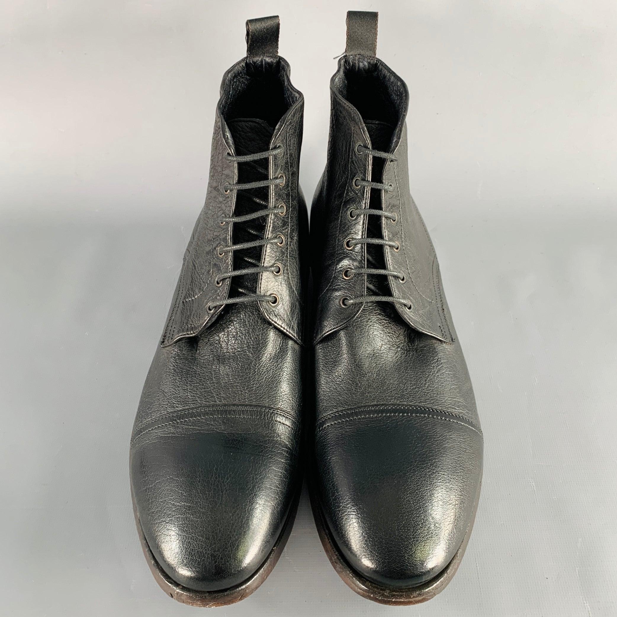 Men's PAUL SMITH Size 12 Black Leather Lace-Up Ankle Boots For Sale
