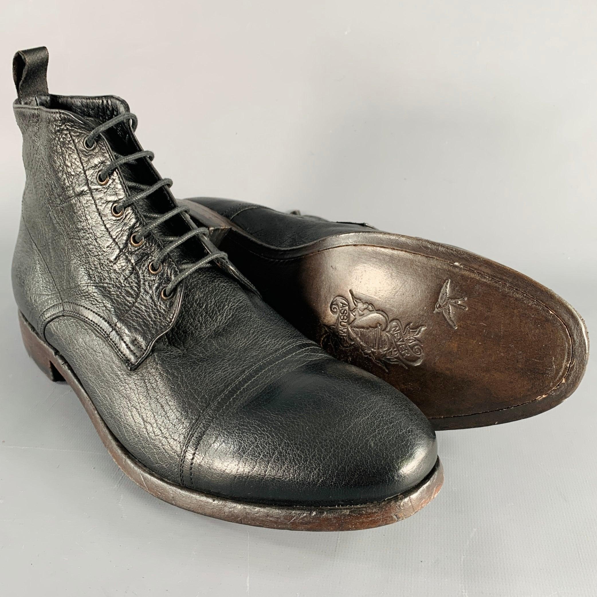 PAUL SMITH Size 12 Black Leather Lace-Up Ankle Boots For Sale 1