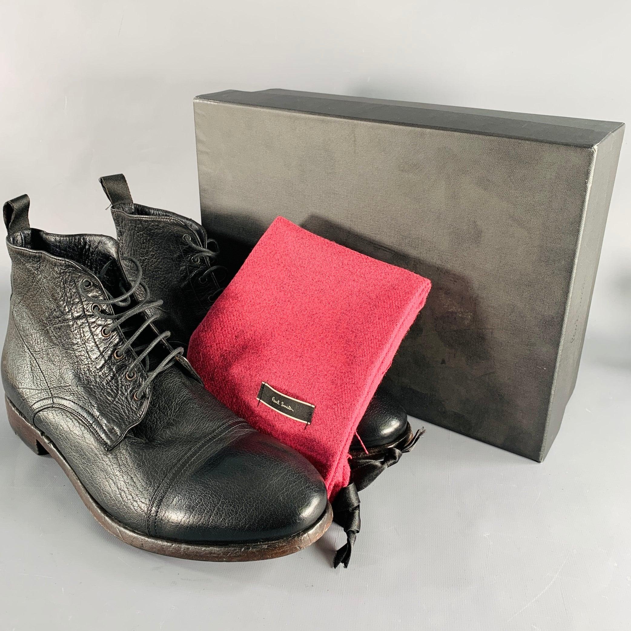 PAUL SMITH Size 12 Black Leather Lace-Up Ankle Boots For Sale 5