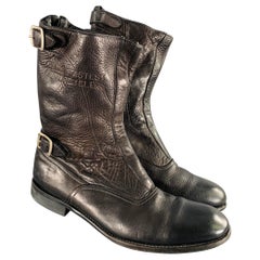 PAUL SMITH Size 12 Black Leather Motorcycle Boots