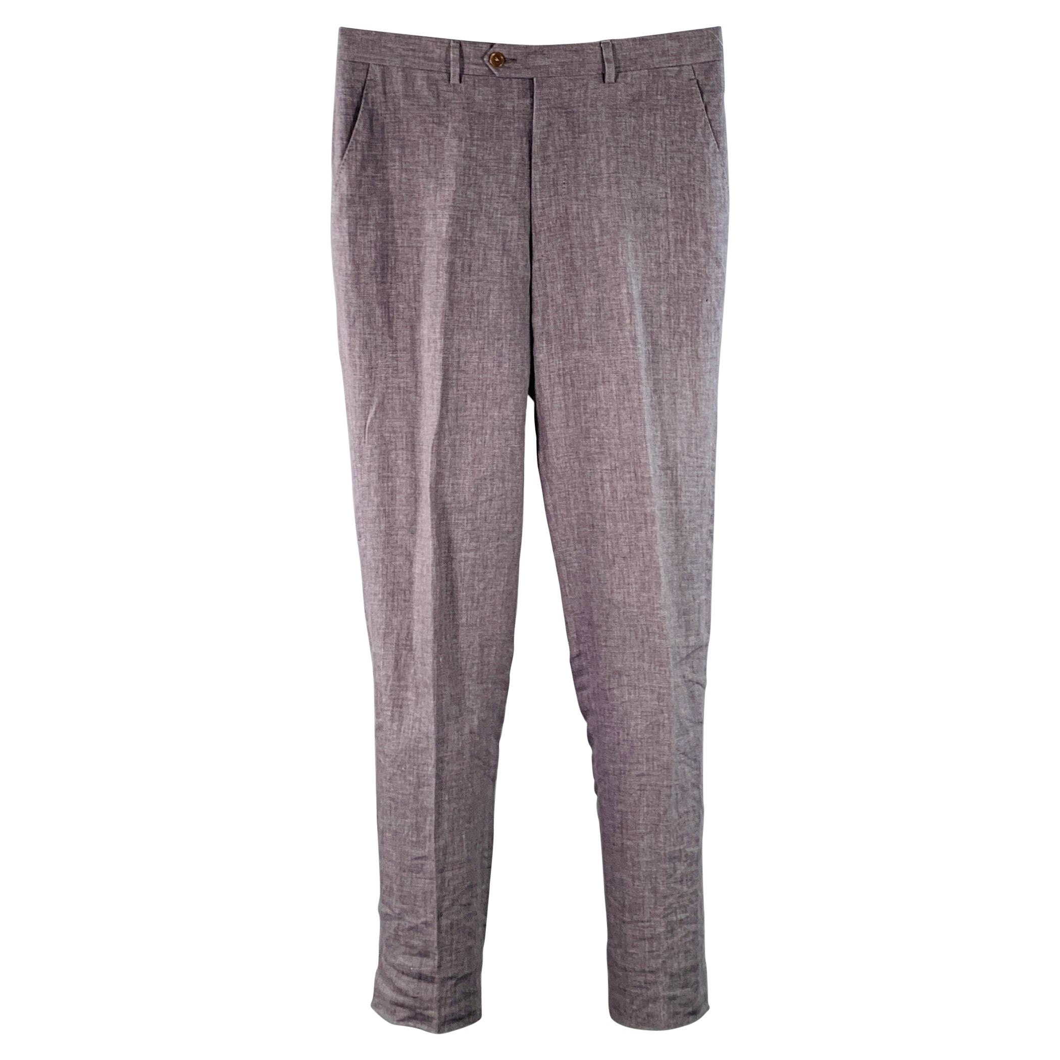 PAUL SMITH Taille 32 Pantalon décontracté à devant plat en lin gris anthracite