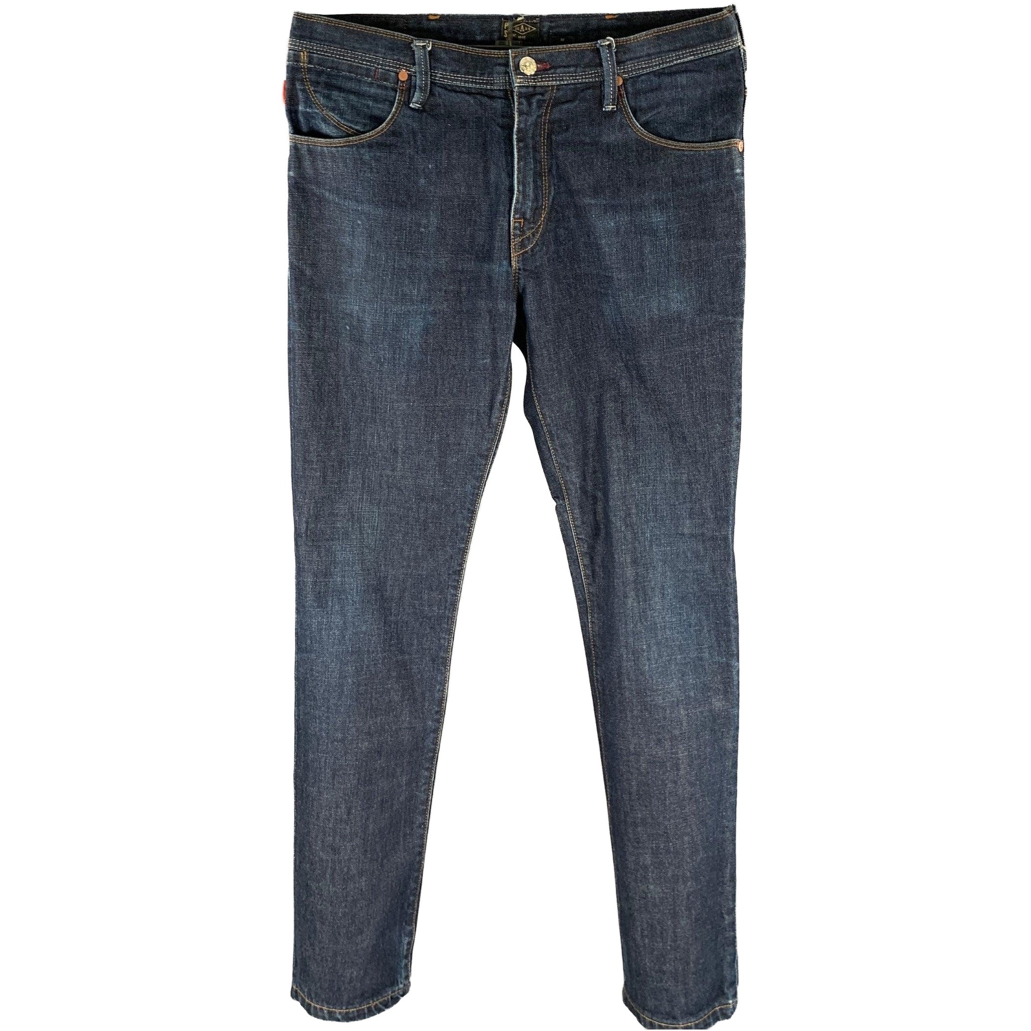 PAUL SMITH Size 32 Navy Contrast Stitch Cotton Straight Jeans