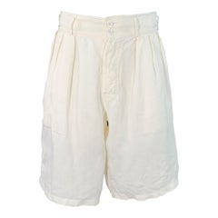 Paul Smith Taglia 34 Crema Pantaloncini in lino plissettati a gamba larga con chiusura a bottone