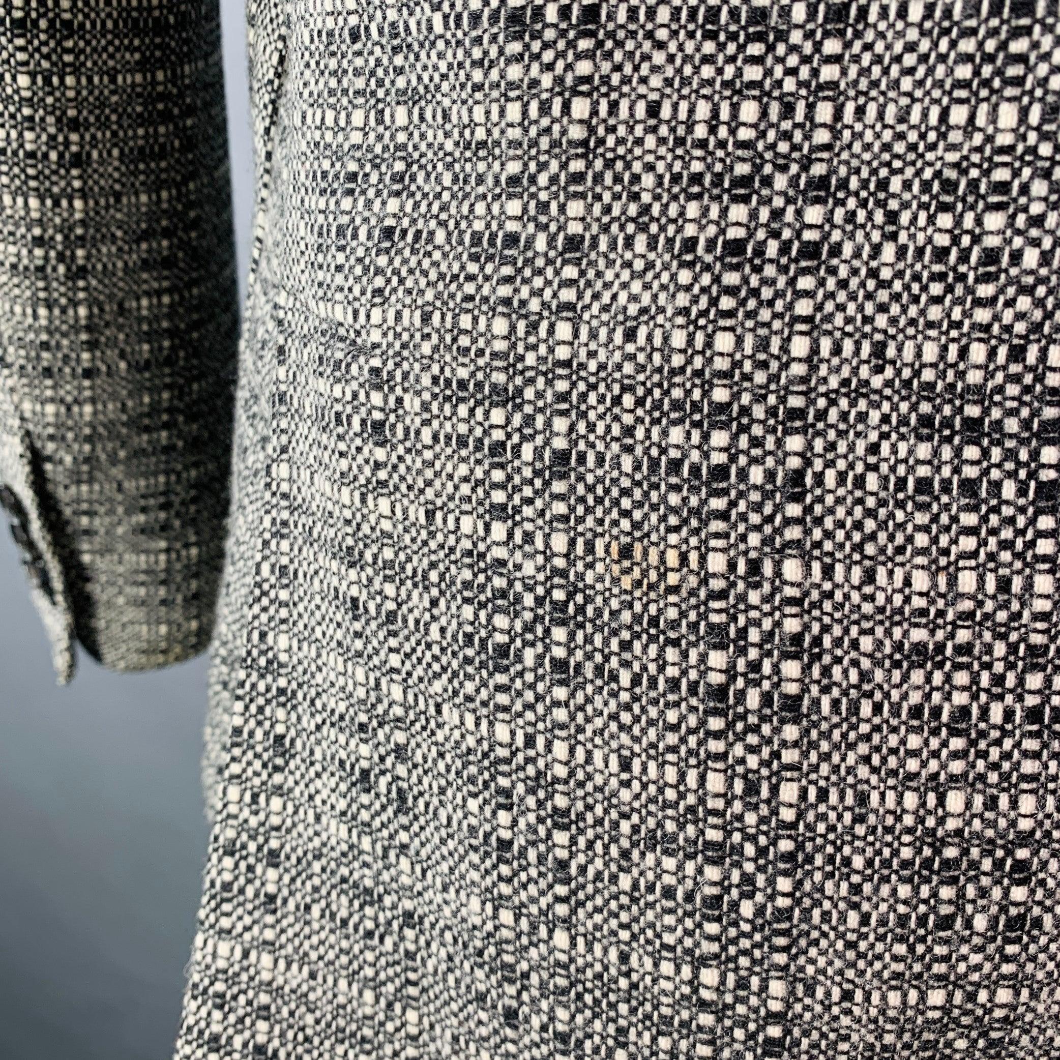 PAUL SMITH Taille 36 Manteau de sport à revers échancré en laine tissée noir et blanc en vente 1