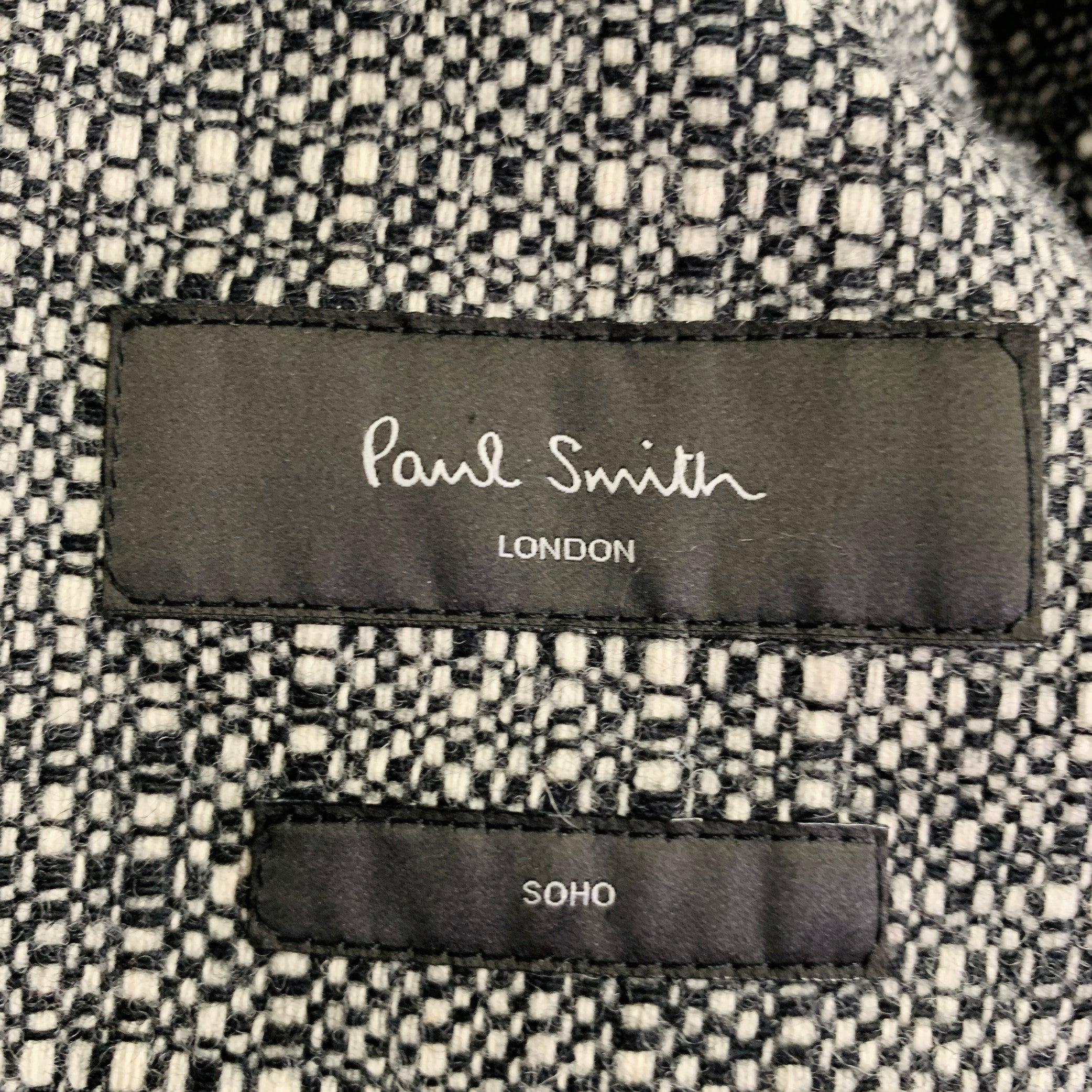 PAUL SMITH Taille 36 Manteau de sport à revers échancré en laine tissée noir et blanc en vente 2