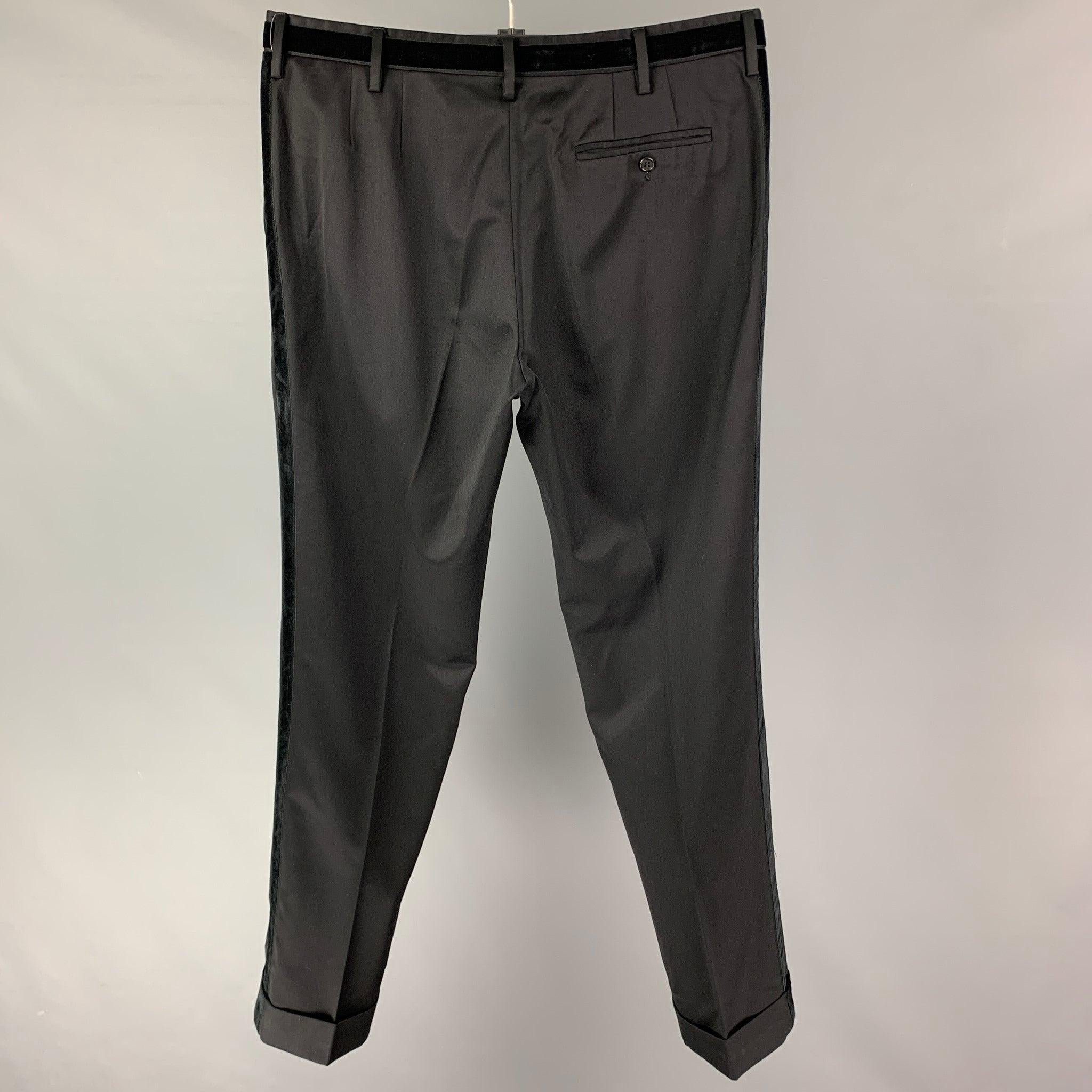 PAUL SMITH Size 36 Black Wool Tuxedo Dress Pants In Good Condition For Sale In San Francisco, CA