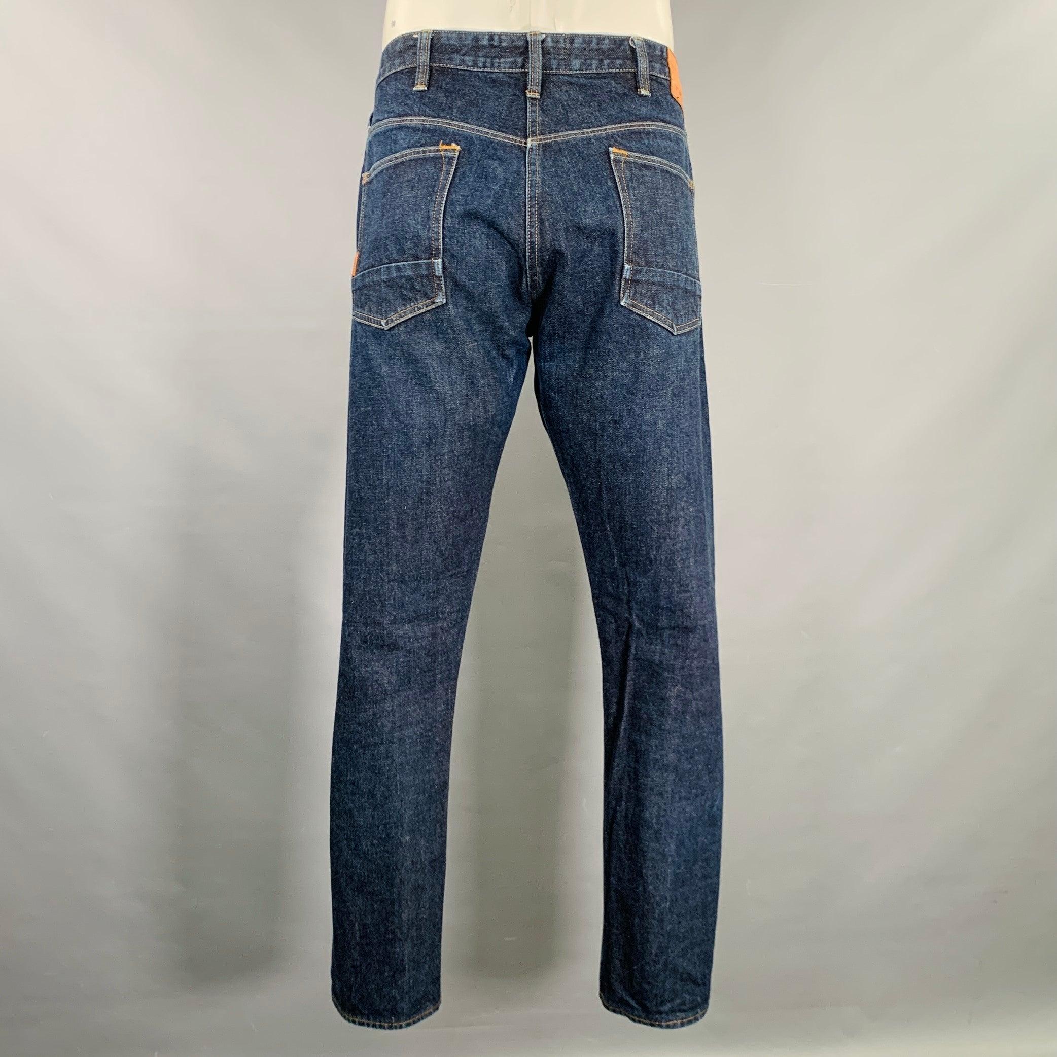 PAUL SMITH Talla 36 Vaqueros rectos japoneses con orillo de algodón azul con pespuntes en contraste Negro en venta