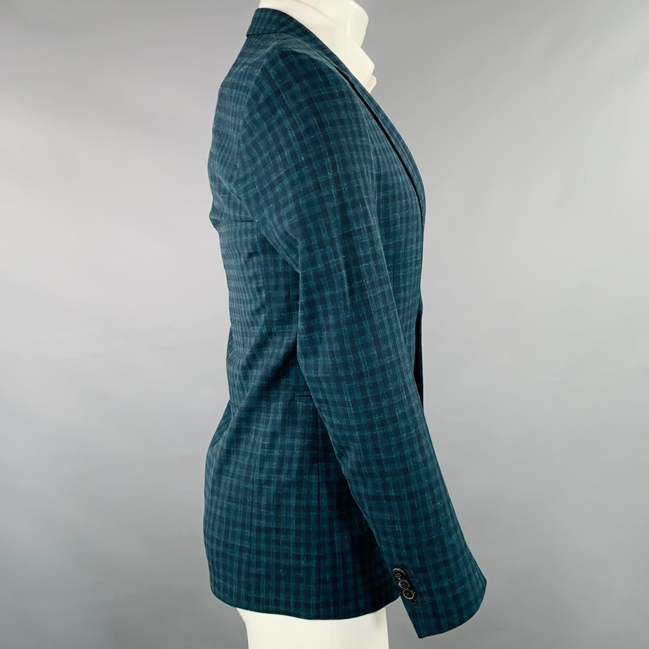 Black PAUL SMITH Size 36 Green Navy Checkered Wool Linen Sport Coat For Sale