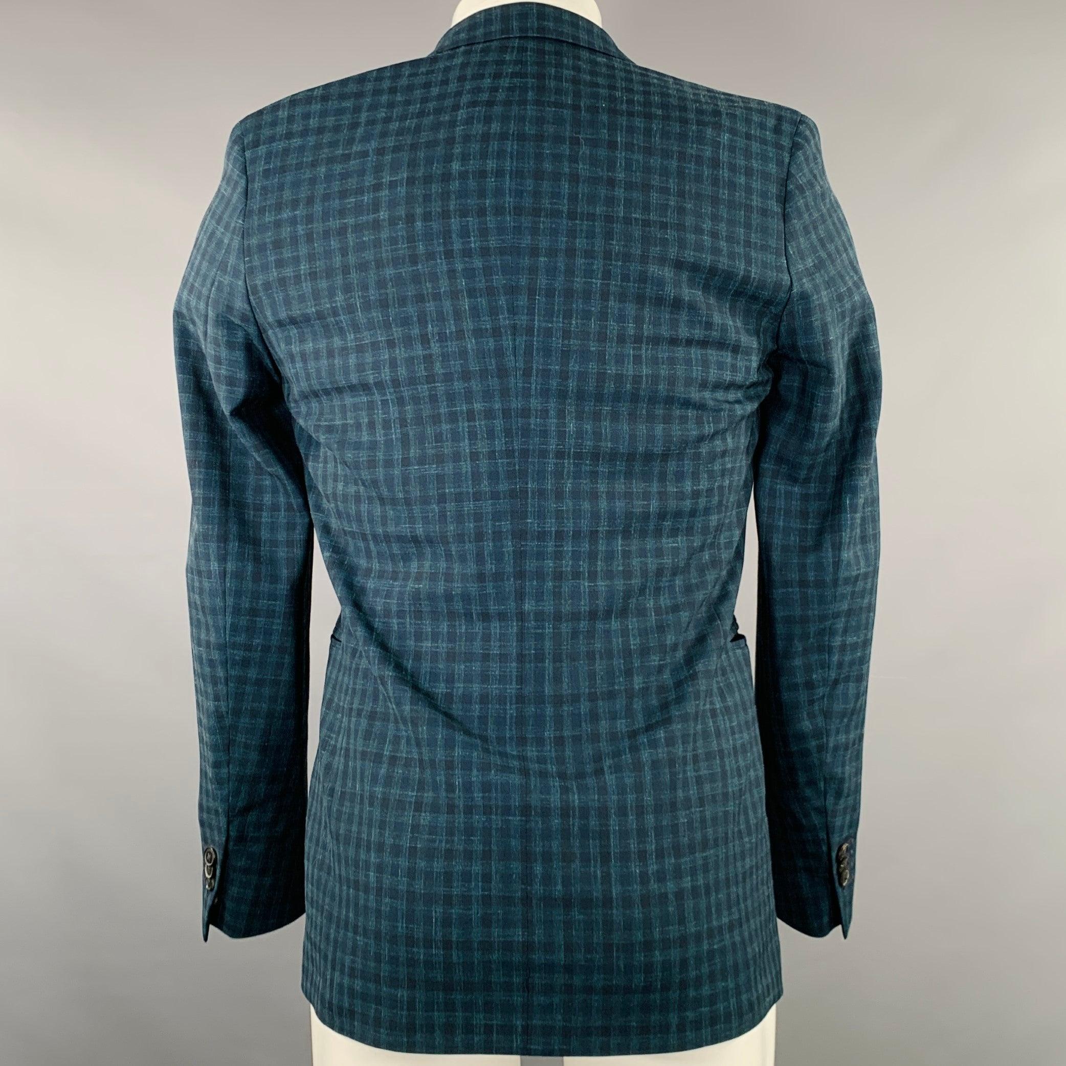 PAUL SMITH Size 36 Green Navy Checkered Wool Linen Sport Coat In Excellent Condition For Sale In San Francisco, CA