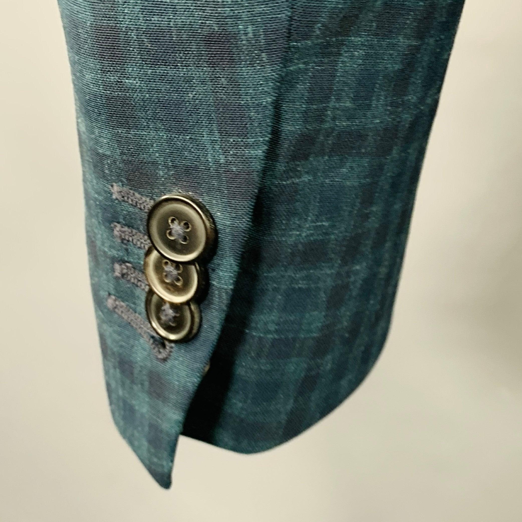 Men's PAUL SMITH Size 36 Green Navy Checkered Wool Linen Sport Coat For Sale