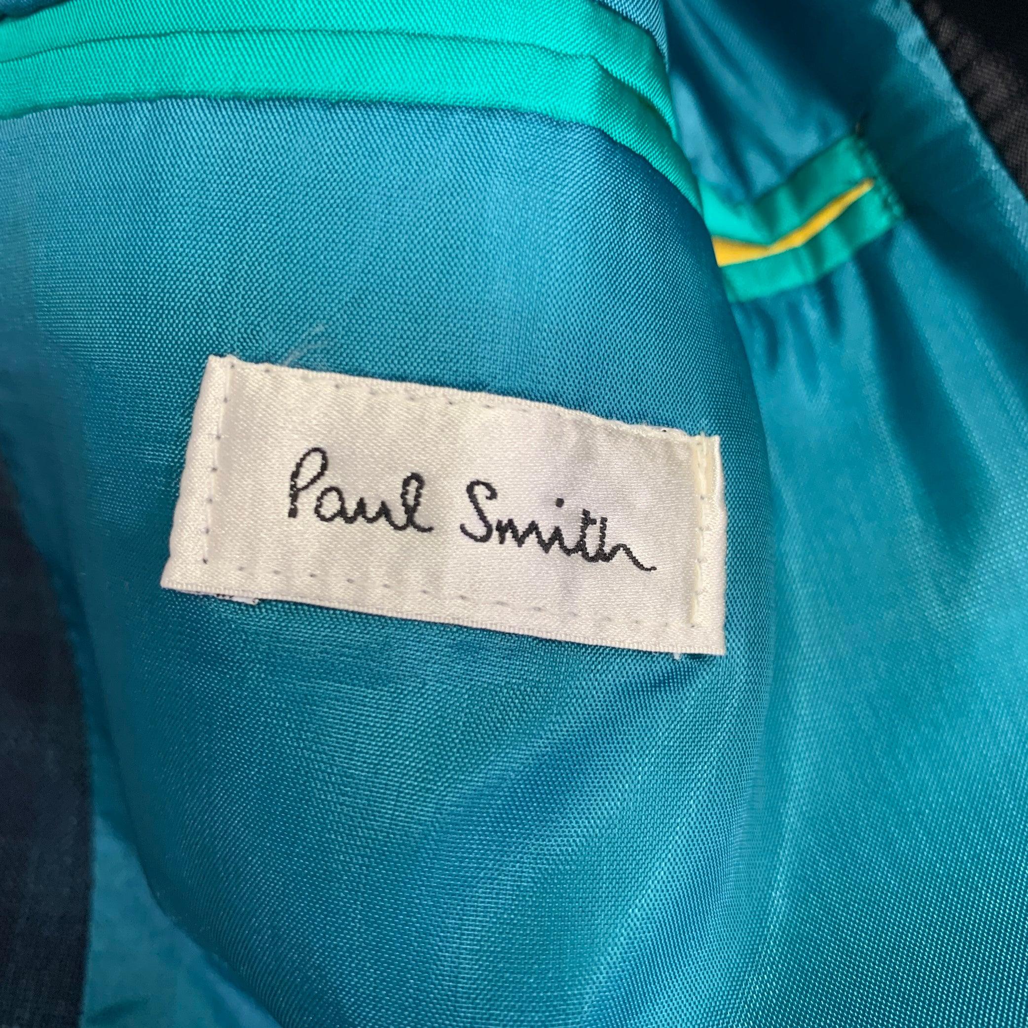 PAUL SMITH Size 36 Green Navy Checkered Wool Linen Sport Coat For Sale 1