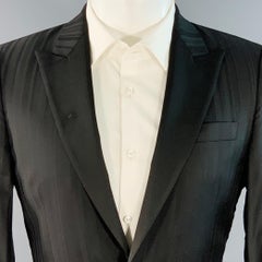 PAUL SMITH Size 36 Soho Black Stripe Wool Satin Peak Lapel Sport Coat