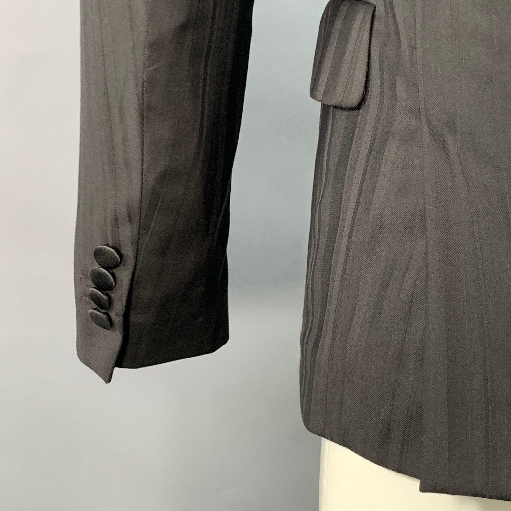 Paul Smith Taglia 36 Soho Cappotto sportivo a righe nere in lana e raso con risvolto a picco in vendita 1