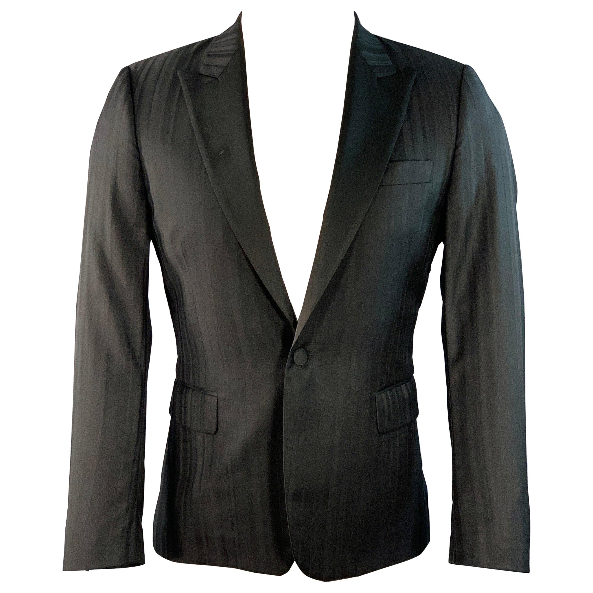 Paul Smith Taglia 36 Soho Cappotto sportivo a righe nere in lana e raso con risvolto a picco
