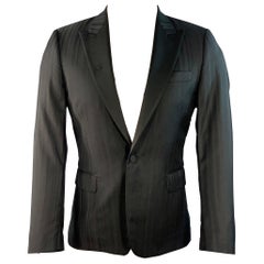 Paul Smith Taglia 36 Soho Cappotto sportivo a righe nere in lana e raso con risvolto a picco