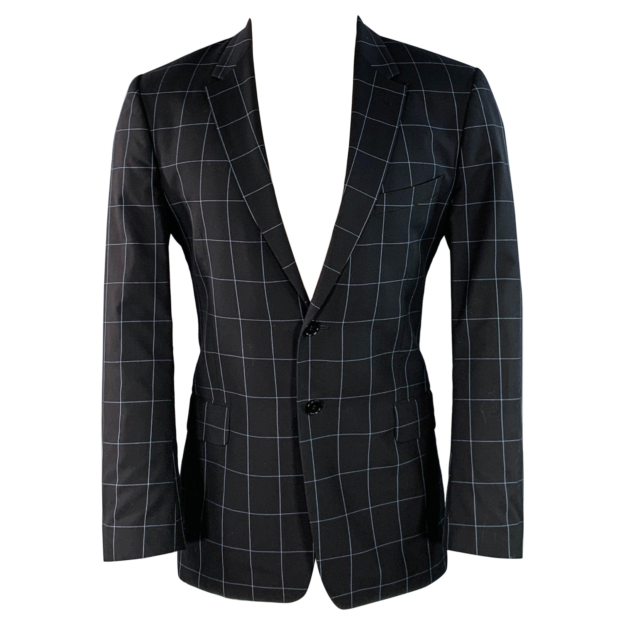 Paul Smith taglia 38 Cappotto sportivo in lana con risvolto a tacche, nero e blu. in vendita