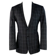 Paul Smith taglia 38 Cappotto sportivo in lana con risvolto a tacche, nero e blu.
