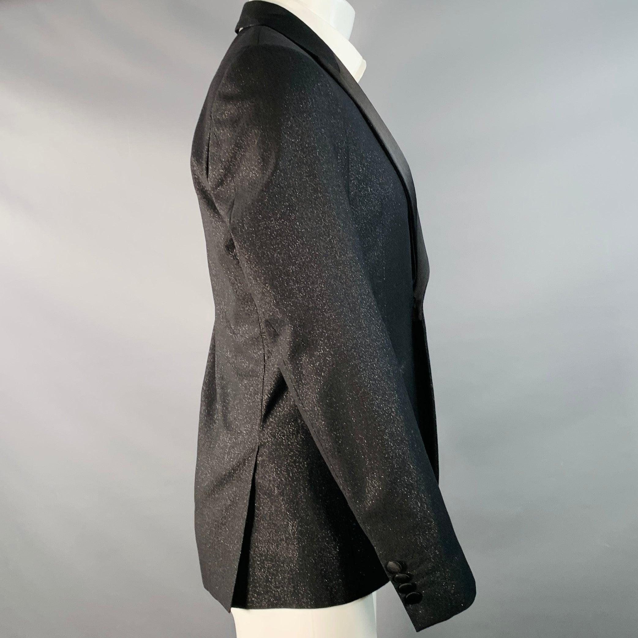 PAUL SMITH Größe 38 Schwarz Metallic Wool Blend Peak Lapel Single Button Sport Coat im Zustand „Hervorragend“ im Angebot in San Francisco, CA