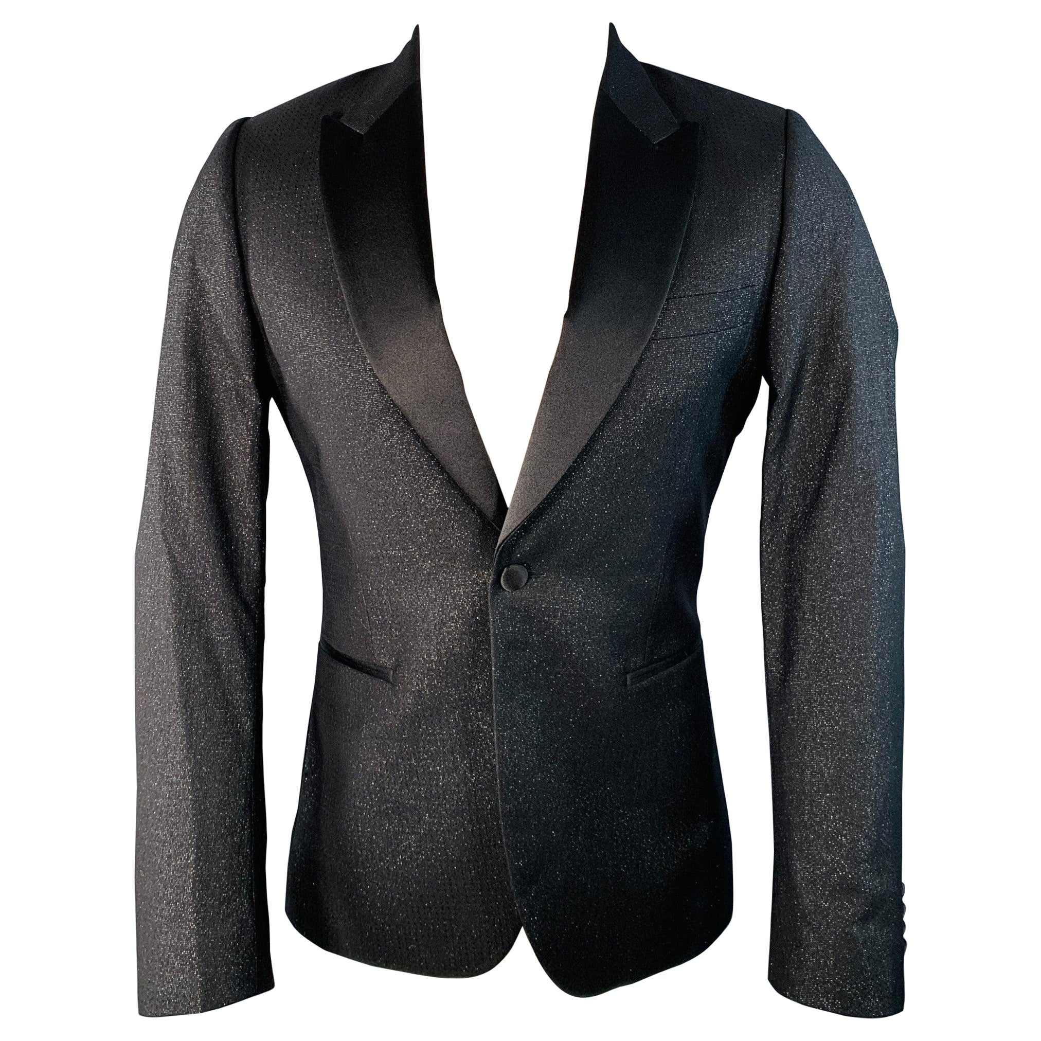 PAUL SMITH Größe 38 Schwarz Metallic Wool Blend Peak Lapel Single Button Sport Coat im Angebot