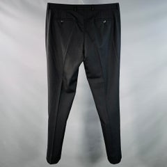 PAUL SMITH Taille 38 Pantalon habillé en laine sergée noire à devant plat