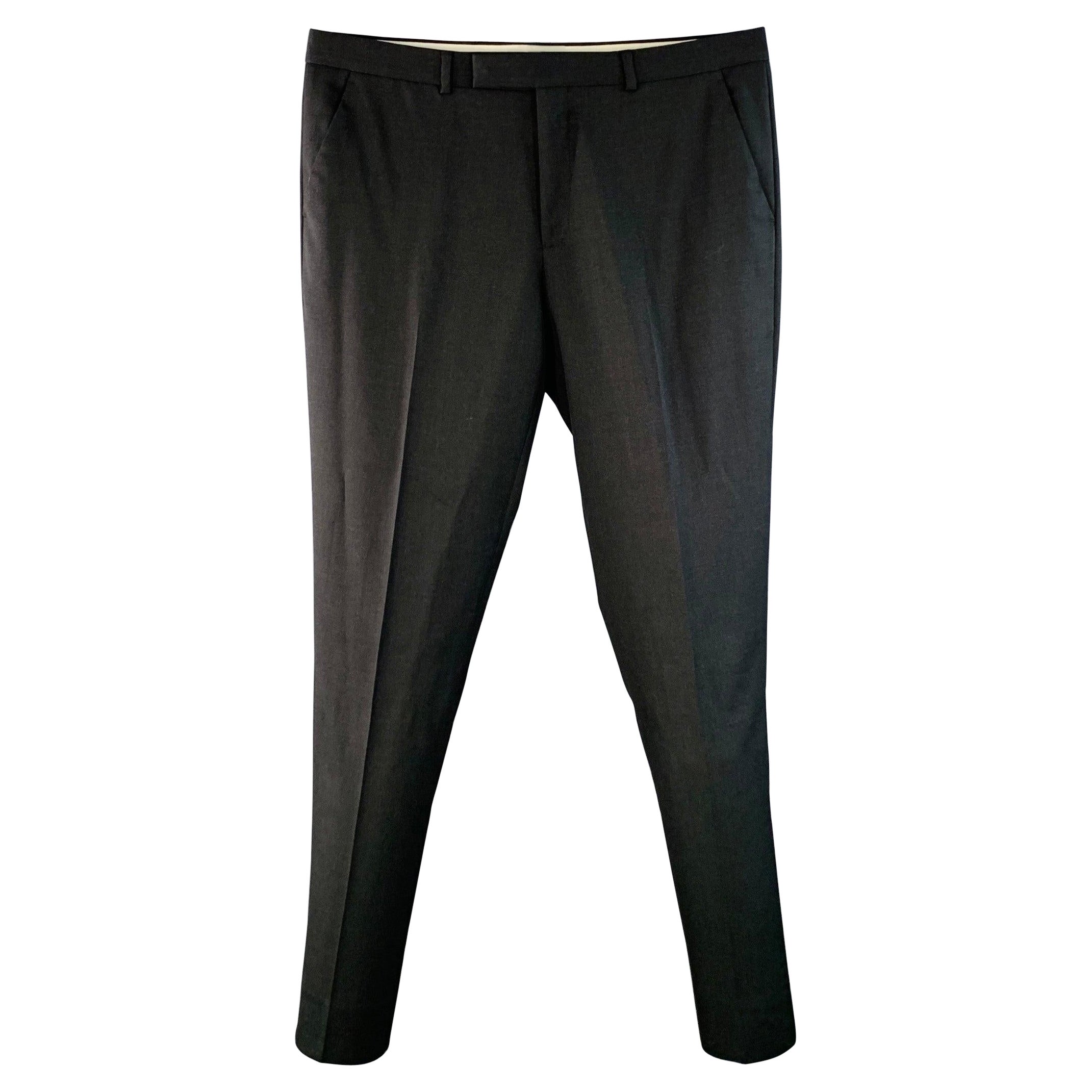 PAUL SMITH Size 38 Black Twill Wool Flat Front Dress Pants