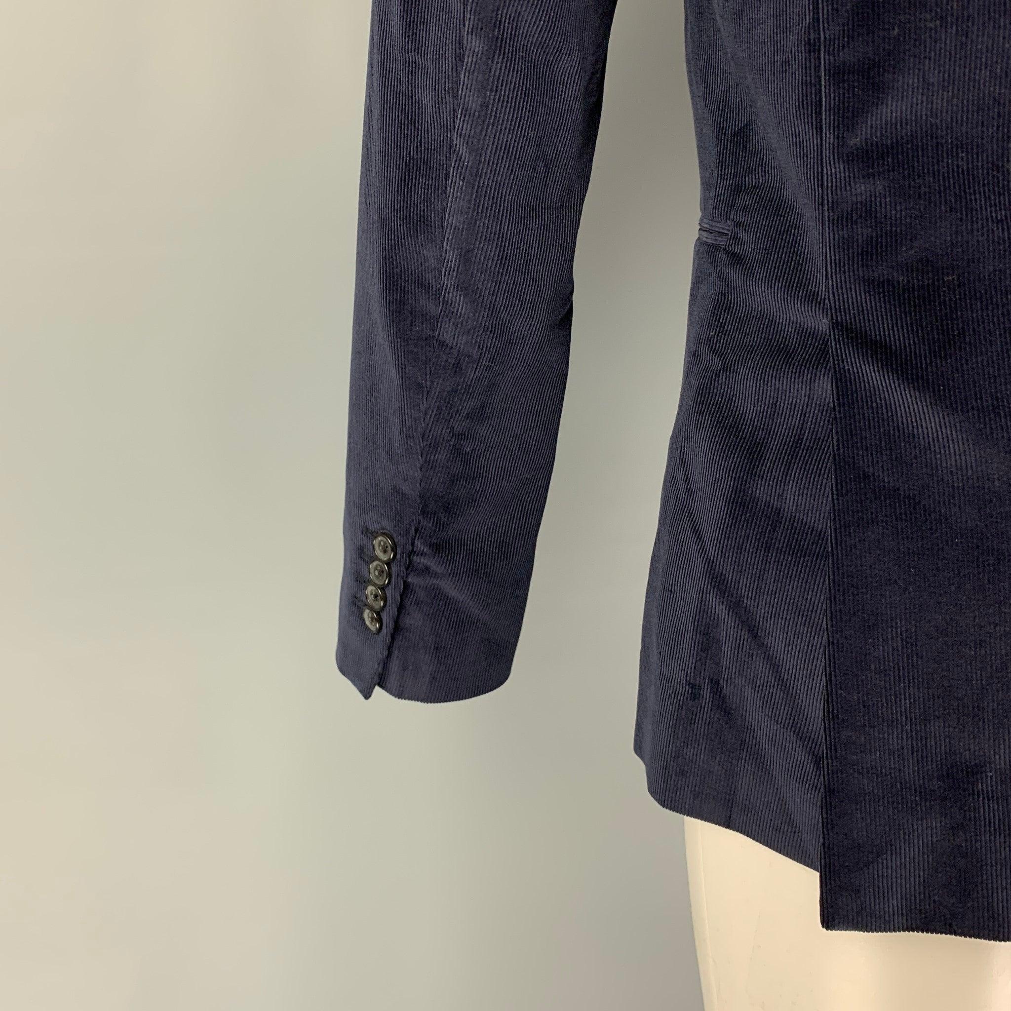 Men's PAUL SMITH Size 38 Navy Corduroy Cotton Notch Lapel Sport Coat For Sale
