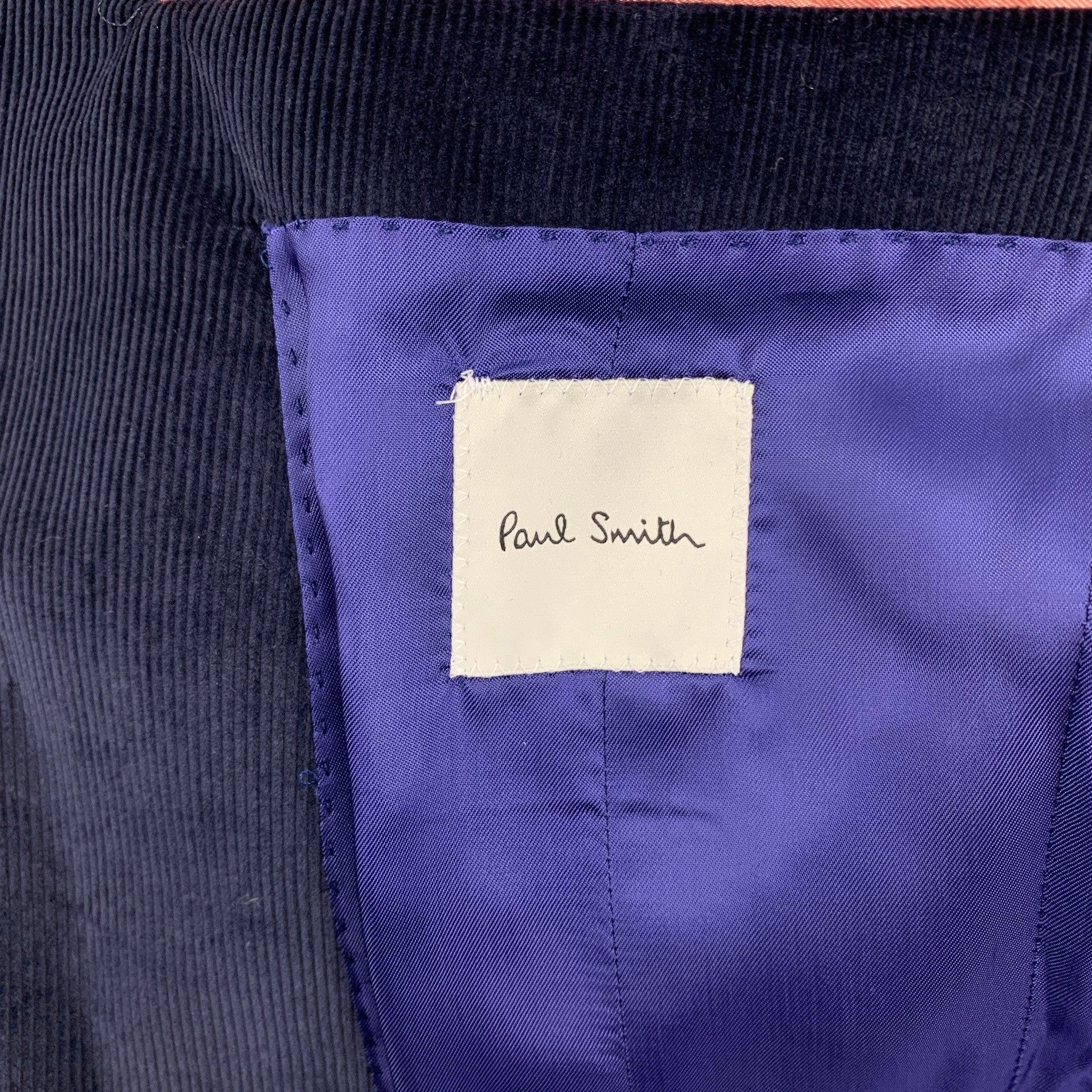 PAUL SMITH Size 38 Navy Corduroy Cotton Notch Lapel Sport Coat For Sale 2