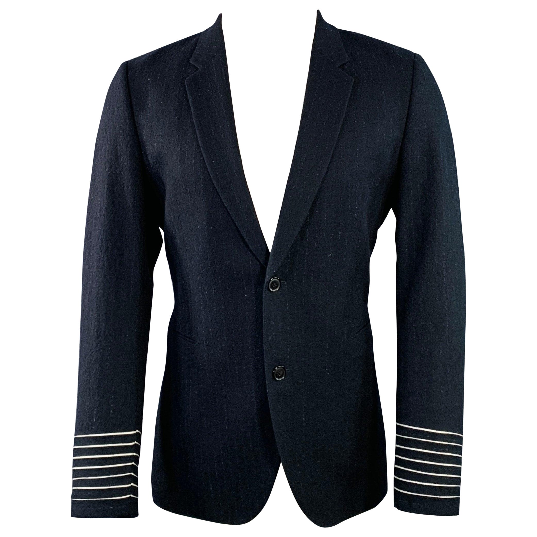 PAUL SMITH Size 38 Navy White Stripe Wool Single Button Notch Lapel Sport Coat