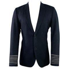 PAUL SMITH Size 38 Navy White Stripe Wool Single Button Notch Lapel Sport Coat