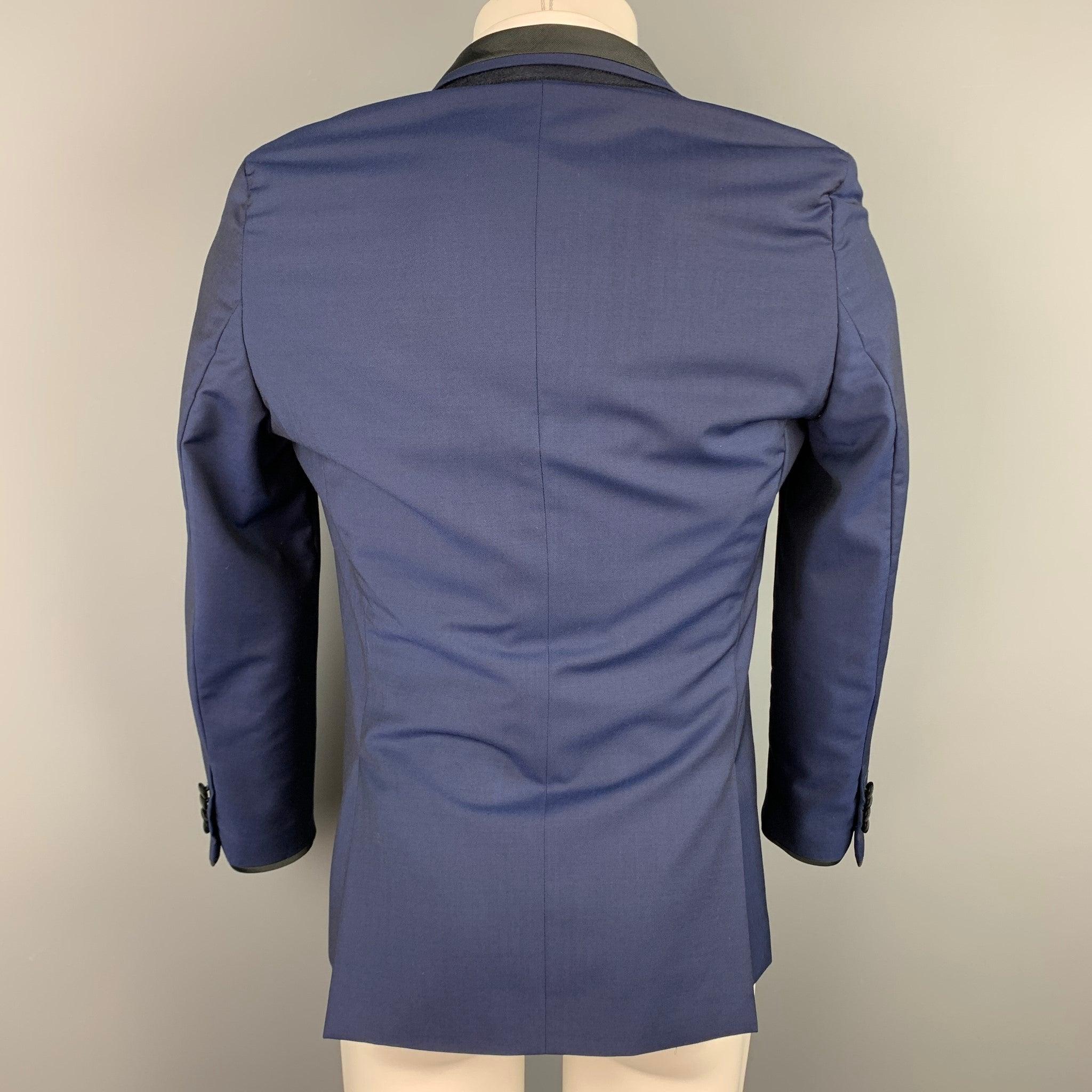 Men's PAUL SMITH Size 38 Regular Navy Wool / Mohair Peak Lapel Tuxedo Sport Coat