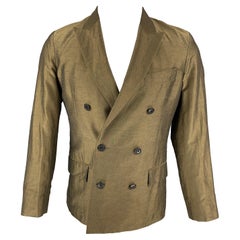 PAUL SMITH Size 38 Regular Olive Linen / Silk Peak Lapel Sport Coat