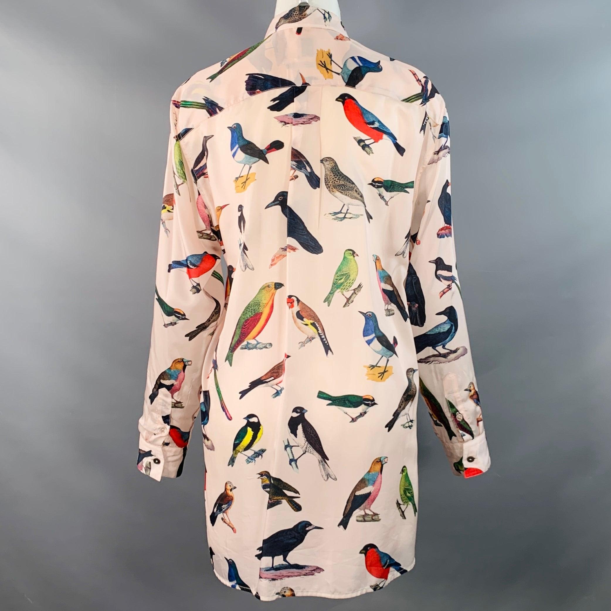 PAUL SMITH Talla 4 Camisa Cupro Rosa Multicolor Aves Cuello Extendido en Bueno estado para la venta en San Francisco, CA