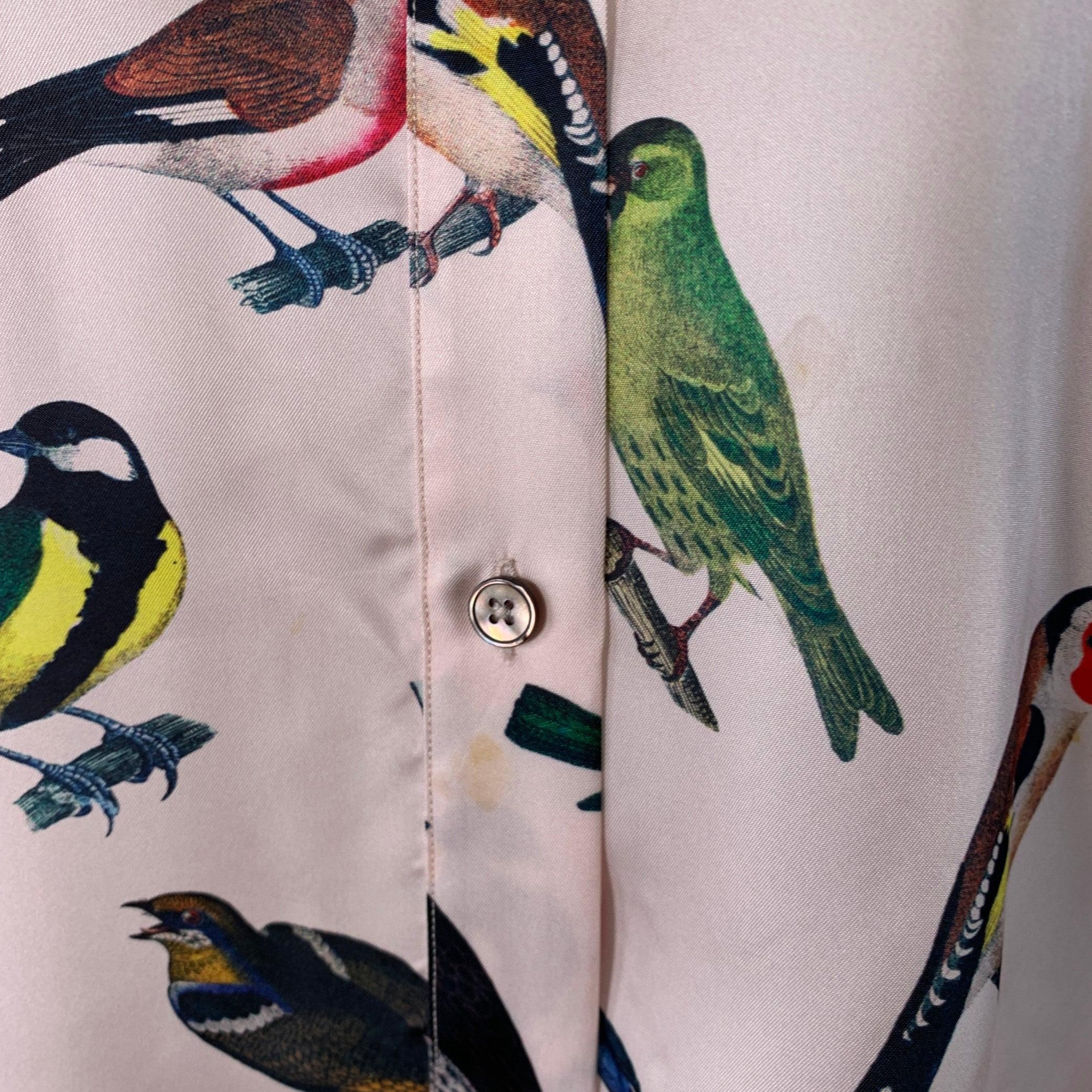 De las mujeres PAUL SMITH Talla 4 Camisa Cupro Rosa Multicolor Aves Cuello Extendido en venta